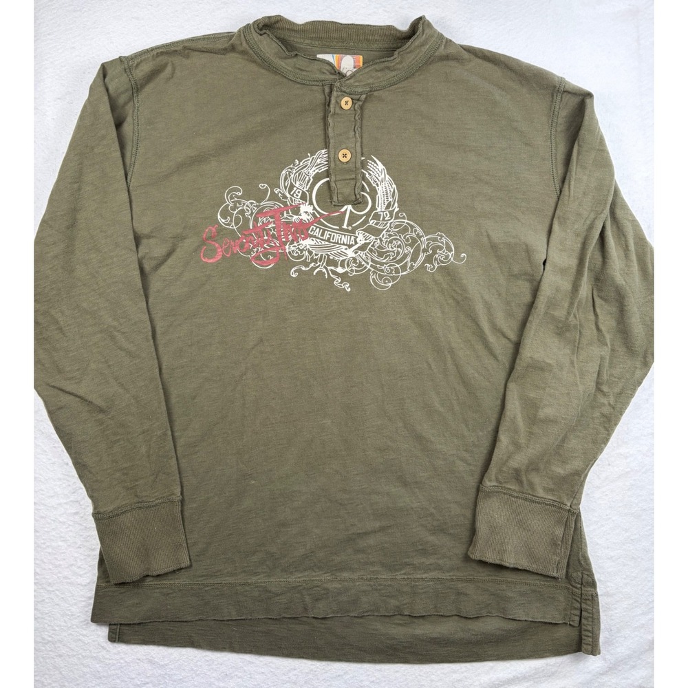 Ocean Pacific Mens Henley Long Sleeve Shirt XL Graphite Green Graphic OP 72 CA
